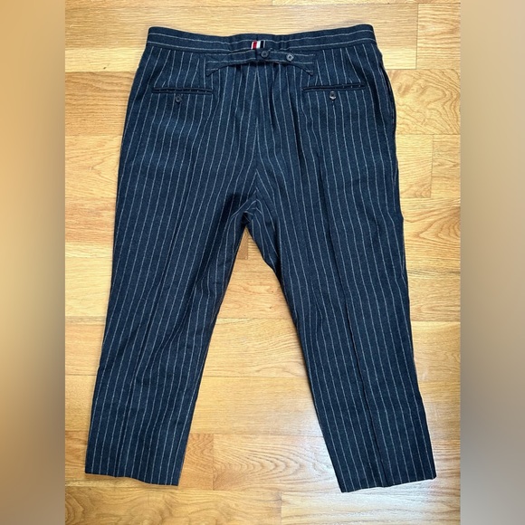 $1700 Thom Browne Backstrap Chalk Stripe Pants Gray Super 120’s Flannel Cropped - Picture 3 of 8